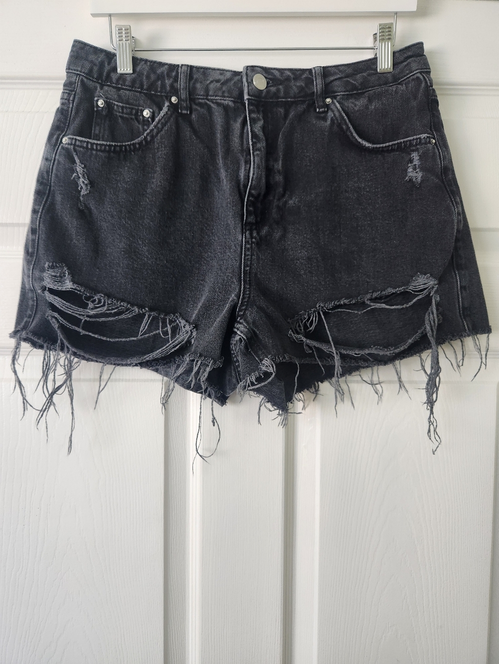 Topshop Black Distressed Cutoff Denim Shorts